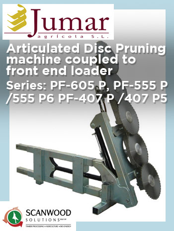 

Articulated Disc Pruning machine coupled to front end loader

